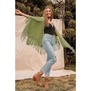 Lulus Forever Free Spirited Green Crochet Fringe Shawl - Size One Size